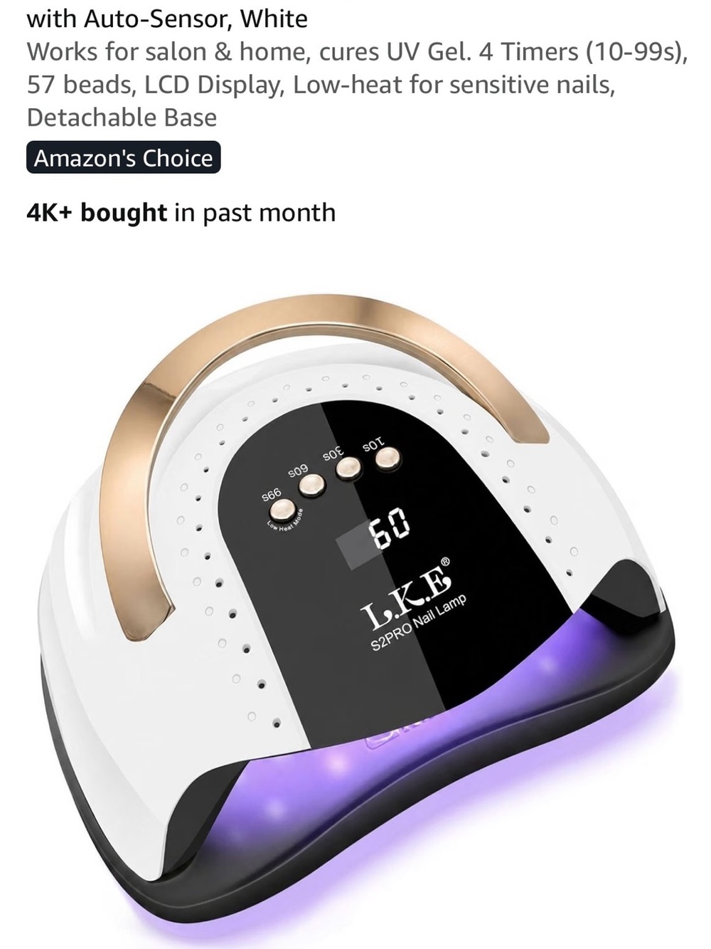 L.K.E. S2PRO White & Gold UV Nail Lamp